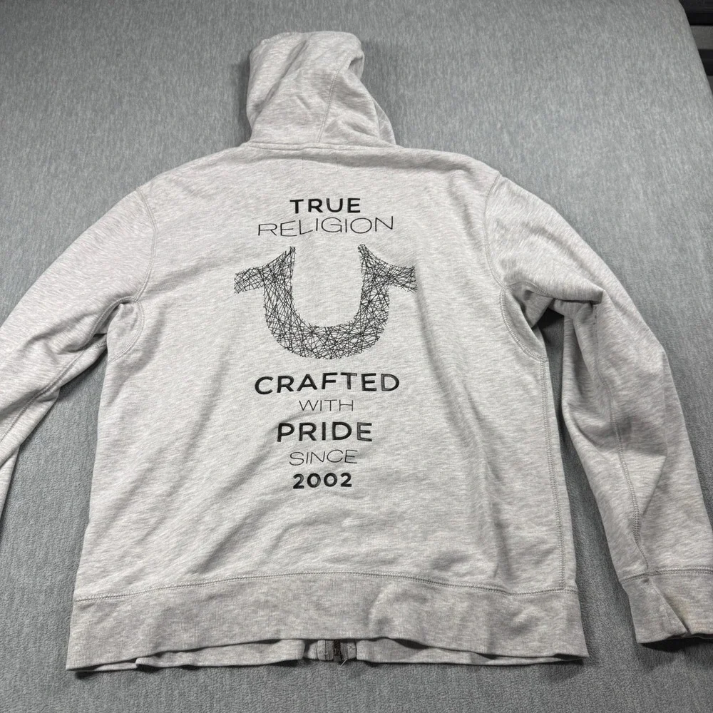 True Religion Hoodie‎ Men's XL Gray Fleece Crafted With Pride Full Zip Gym Coat